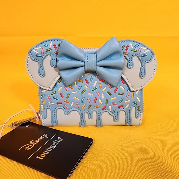 Loungefly Disney Minnie Mouse Lollipop Sprinkle Ears Small Zip Wallet Blue NEW - Picture 2 of 10